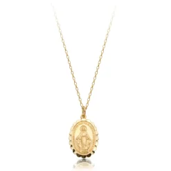 9K Gold Miraculous Medal Round Belcher Chain Necklace