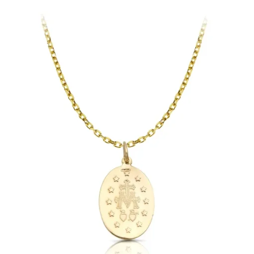 9K Gold Miraculous Medal ROUND BELCHER CHAIN NECKLACE