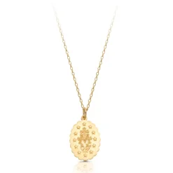 9K Gold Miraculous Medal Round Belcher Chain Necklace