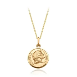 9K Gold Mother Teresa Medal Round Belcher Chain Necklace