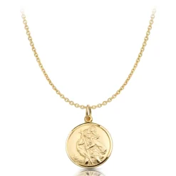 9K Gold St Christopher Medal Round Belcher Chain Necklace