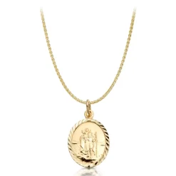 9K Gold St Christopher Medal Spiga Chain Necklace