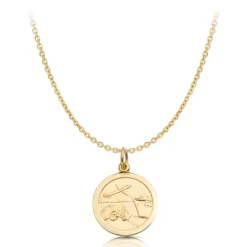 9K Gold St Christopher Medal Round Belcher Chain Necklace