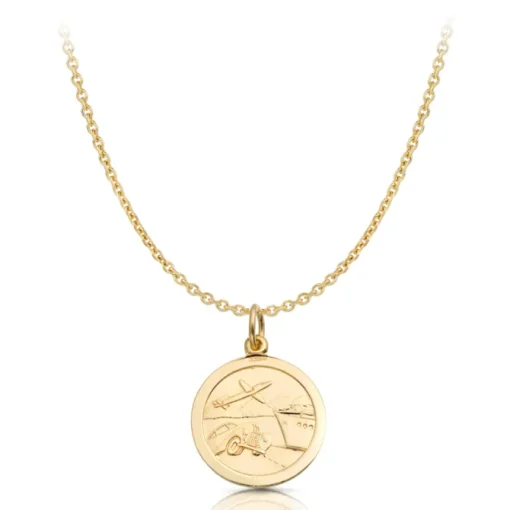 9K Gold St Christopher Medal Round Belcher Chain Necklace