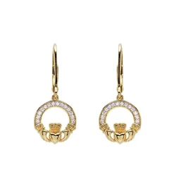 14KT Gold Vermeil CZ Drop Claddagh Earrings