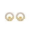 14KT Gold Vermeil CZ Stud Claddagh Earrings