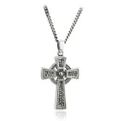 MENS STERLING SILVER OXIDISED CELTIC CROSS PENDANT Necklace