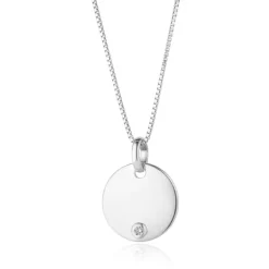 Silver April Birthstone Disc Pendant