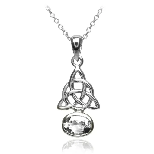 SILVER CELTIC KNOT WITH ZIRCONIA STONE NECKLACE