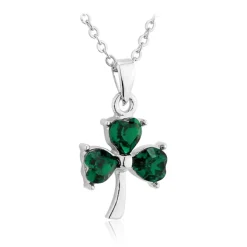Silver Green Crystal Shamrock Pendant Necklace