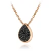 SILVER ROSE GOLD PLATED BLACK CZ TEARDROP PENDANT NECKLACE