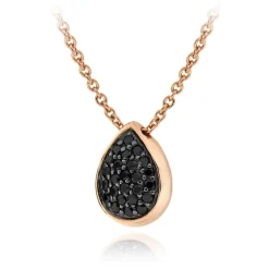 SILVER ROSE GOLD PLATED BLACK CZ TEARDROP PENDANT NECKLACE