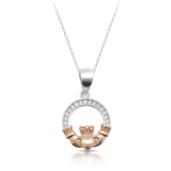 Silver Rose Gold Plated Claddagh Pendant Necklace