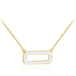 SILVER YELLOW GOLD PLATED WHITE ENAMEL RECTANGLE FRAME NECKLACE
