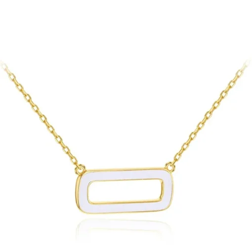SILVER YELLOW GOLD PLATED WHITE ENAMEL RECTANGLE FRAME NECKLACE
