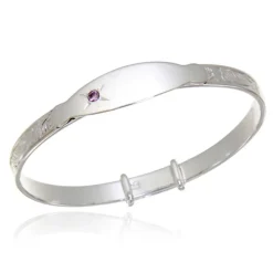 Sterling Silver Baby Bangle with Pink Stone