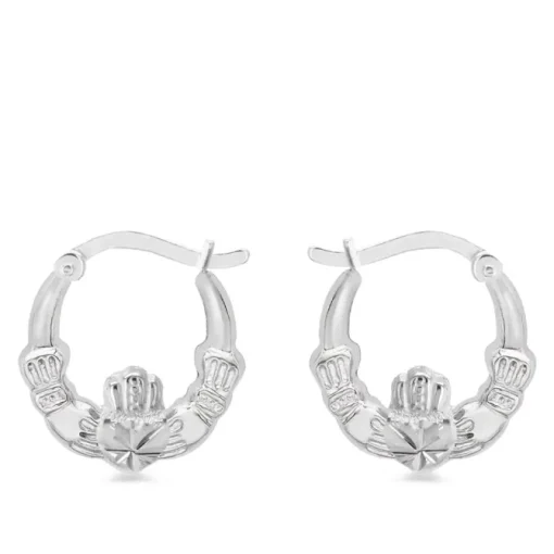 Sterling Silver Claddagh Creole Earrings
