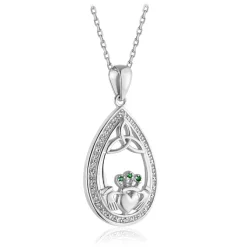 STERLING SILVER CRYSTAL CLADDAGH OVAL NECKLACE
