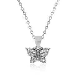 Sterling SIlver CZ Butterfly Pendant and Trace Chain Necklace