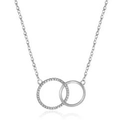 Sterling Silver CZ Double Ring Necklace