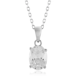 Sterling Silver CZ Oval Pendant and Trace Chain Necklace