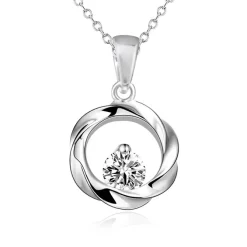 Sterling Silver CZ Twist Circle Pendant and Trace Chain Necklace