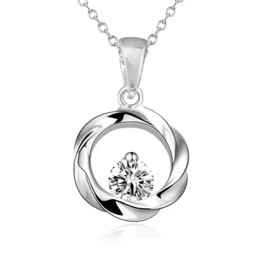 Sterling Silver CZ Twist Circle Pendant and Trace Chain Necklace