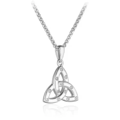 STERLING SILVER FLUSH SET CZ TRINITY KNOT NECKLACE