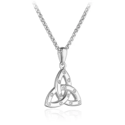 STERLING SILVER FLUSH SET CZ TRINITY KNOT NECKLACE
