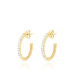 Sterling Silver Gold Plated Half Hoop CZ Earrings