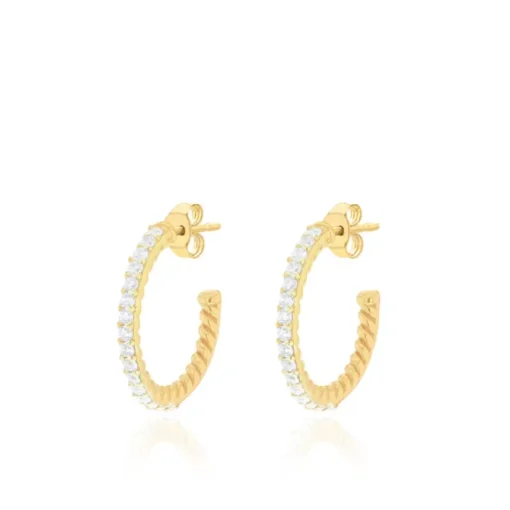 Sterling Silver Gold Plated Half Hoop CZ Earrings