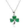 Sterling Silver Green CZ Celtic Shamrock Pendant Necklace