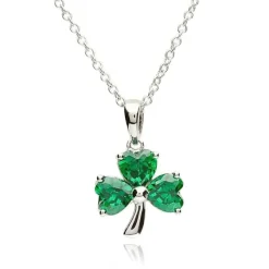 Sterling Silver Green CZ Celtic Shamrock Pendant Necklace