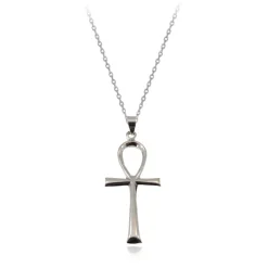 Sterling Silver Large Egyptian Ankh Cross Pendant Necklace