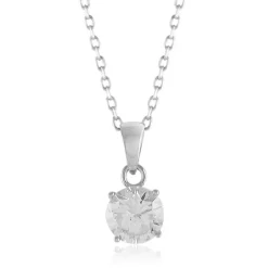Sterling Silver 6mm CZ Pendant and Trace Chain Necklace