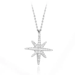 STERLING SILVER RHODIUM PLATED STAR CZ ADJUSTABLE NECKLACE