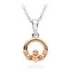 Sterling Silver Rose Gold Plated Claddagh Small Pendant Necklace