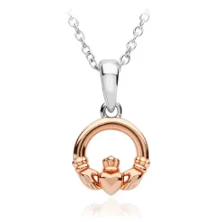 Sterling Silver Rose Gold Plated Claddagh Small Pendant Necklace