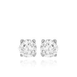 Sterling Silver Round CZ Stud Earrings