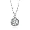 Sterling Silver Round Halo Pendant and Trace Chain Necklace