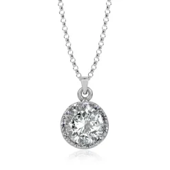 Sterling Silver Round Halo Pendant and Trace Chain Necklace