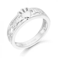 White Gold Claddagh Ring With Celtic Knot