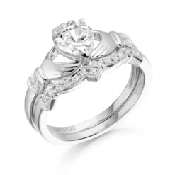 White Gold CZ Claddagh Ring Set