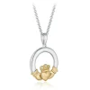 YELLOW GOLD & SILVER DIAMOND CLADDAGH NECKLACE