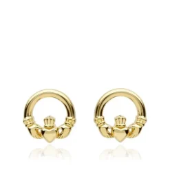 Yellow Gold Claddagh Stud Earrings