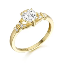 Yellow Gold CZ Heart Claddagh Ring