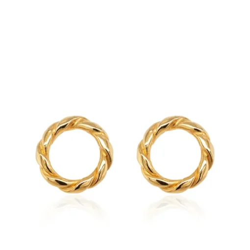 Yellow Gold Plated Twisted Circles Stud Earrings